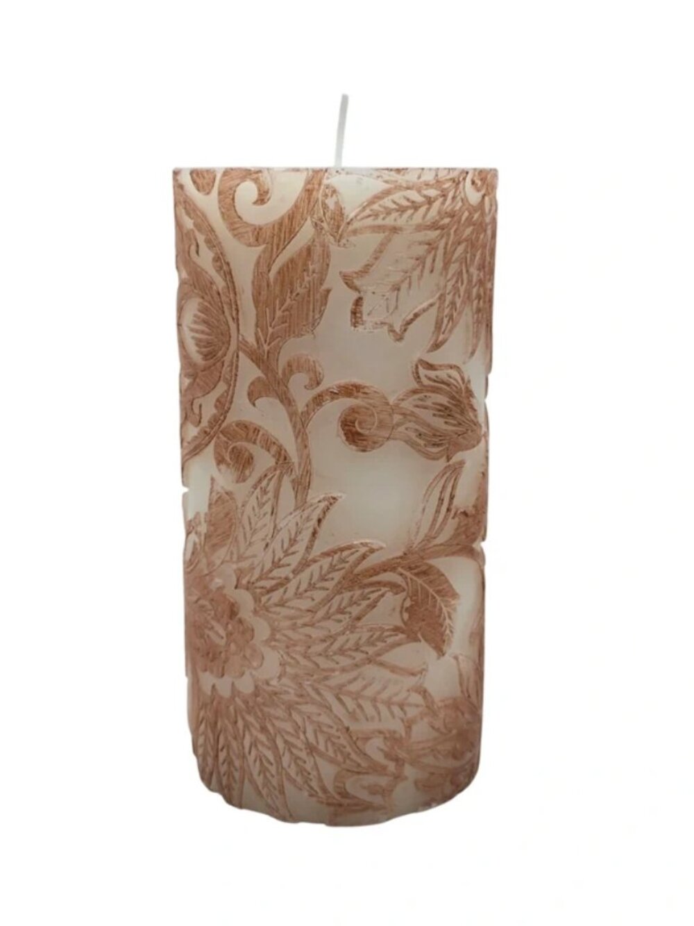 Ashland Unscented Pillar Floral Carved 6" x 3" Wax Candle NEW